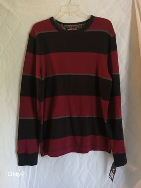 Tony Hawk Red & Black Striped Crewneck Sweater